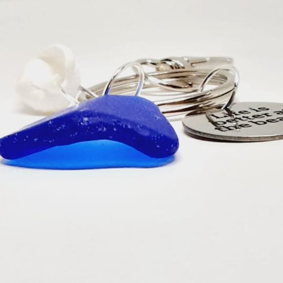 Blue seaglass keychain - Picture 2 of 3